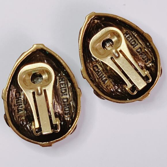 VTG Signed Heidi Daus Gold Tone Purple Rhinestone Clip On Earrings Collectible - Picture 7 of 11